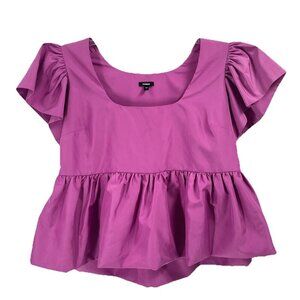 Express Pink Square Neck Puff Sleeve Blouse Sz Large Satin Cottagecore Romantic